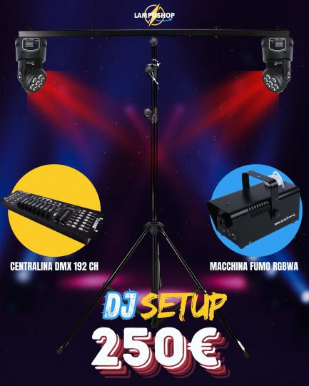 Kit completo Per DJ Setup con Luci Centralina DMX Stativo e Macchina Fumo